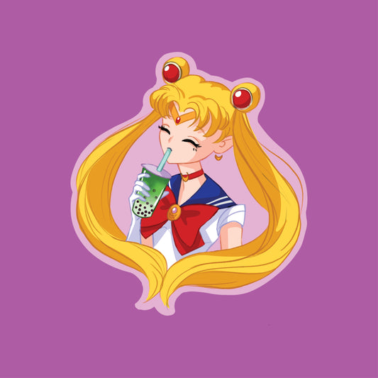 Sailor Moon Usagi Serena Boba Matcha Latte Bubble Tea Waterproof Vinyl Sticker